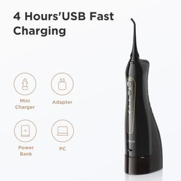 Fairywill Water Flossers for Teeth 300ML Oral Irrigator Rechargeable Portable Dental 3 Modes Water Tank Waterproof Teeth Cleaner