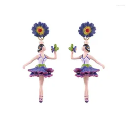 Stud Earrings 2024 Spring Summer Trend Daisy Purple High-end Temperament Sweet Fresh Singing Ballet Girl