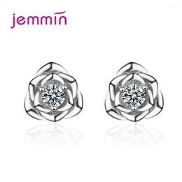 Stud Earrings Fashion Korean Style Women Flower Design 925 Sterling Silver Cubic Zircon Daily Ear Jewelry Birthday Gift