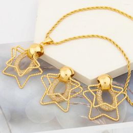 Necklace Earrings Set Cute Star Design And Ring Jewellery Trend Gold Plated Pendant Hoop African Bride Accessories