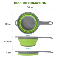 2024 Foldable Silicone Colander Fruit Vegetable Washing Basket Strainer with Handle Strainer Collapsible Drainer Kitchen Tools