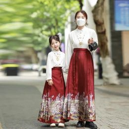 Hanfu parent-child style horse face skirt for girls, summer and autumn prints, antique style, super immortal mother and daughter