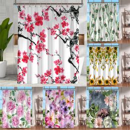 Shower Curtains Fashion Watercolour Flower For Bathroom Waterproof Home Decor 3d Printing Floral Curtain With Hooks