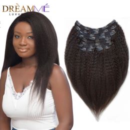 Bangs Kinky Straight Clips in Human Hair Extensions 120g 8pcs/set Coarse Yaki Clip Ins Hair Extension Brazilian Remy Hine Made Remy