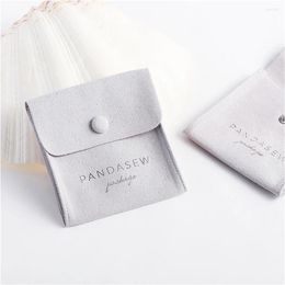 Gift Wrap 50PCS 8x6cm Gray Small Pouch Fashion Microfiber Jewelry Bag With Button