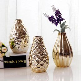 Unique Oval Shape Plating Ceramic Flower Vase Decorative Modern for Home Centrepieces Three Different Styles 240329