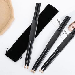 1Pair Black 5A Drum Sticks Classic Maple Wood Drumsticks And Carrying Bag NonSlip Musical Instrument Percussion(The bag is empty