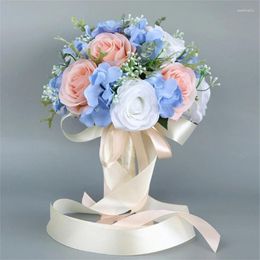 Decorative Flowers Wedding Artificial Blue Pink Flower Bouquet Simulation Ornaments Decoration For Y5GB