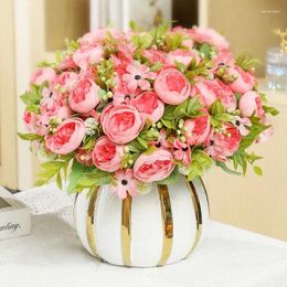 Decorative Flowers Wedding Bride Artificial Silk Peonies Daisy Fake Flower Indoor And Outdoor Decoration Simulation Pink Peony Bouquet