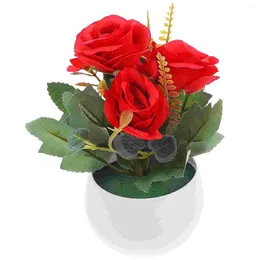 Decorative Flowers Flower Arrangement In Pot Artificial Rose Greenery Decor Lifelike Potted Plants