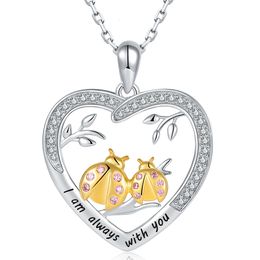 Sterling-Silver Cute Animal Ladybug Mom and Baby Pendant NecklaceEngraved I am Always With You Jewellery For Women Mothers Day 240329