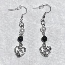 Dangle Earrings Black And White Heart Preppy Coquette Downtown Girl Y2k Grunge Goth Fairy Tale