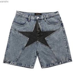 Men's Shorts Street clothing Harajuku denim shorts 2023 new mens patch work excessive hip-hop blue jeans summer casual loose shortsL2404