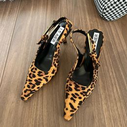 Leopard Pointed Toe Sexy High Heel Shoes Summer Sandals 2024 Designer Dress Party Walking Pumps Mujer Zapatos 240320