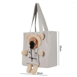 Cat Carriers Dog Carrying Bag Wear Resistant Pet Carrier Button Closure Cartoon Bear Decor Shoulder Storage