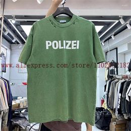 Men's T Shirts Green Crack English Letter Print T-shirt Men Women Top Quality Hip Hop Shirt Heavy Duty Retro Worn Out Tops Tee