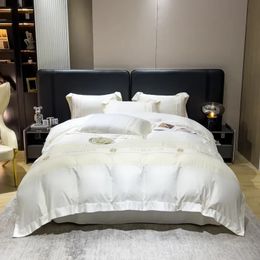 Washed Silk Four Piece Set Simple Ice Silk Cool Summer Sleeping Nude Embroidered Quilt Cover Bed Sheet 1.8 Bed 240401