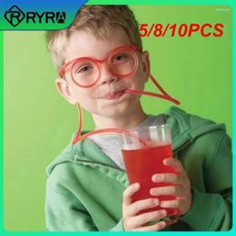 Drinking Straws 5/8/10PCS Birthday Christmas Party Accessories Homebrew Glasses Straw Flexible Funny Soft