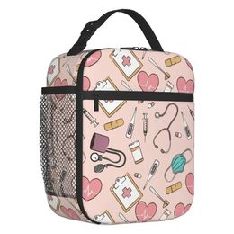 Funny Nurse Insulated Lunch Bag for Outdoor Picnic Nursing Leakproof Thermal Cooler Bento Box Women Kids 240320