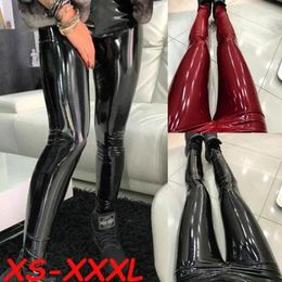 Women's Leggings 2024 Autumn Winter Sexy Mirror Pu Bright Leather Pants Casual Nightclub