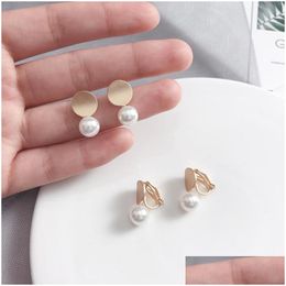 Clip-On Screw Back Minimalist Simple Small Round Pearls Earrings Ears Clip White Simation On No Piercing For Women Ladyclip-On Drop De Otcbd