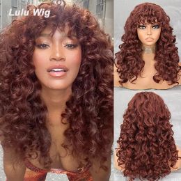 Wigs Long Ginger Afro Wigs for Black Women, Fluffy Curly Wavy Auburn Wig with Bangs, Afro Kinky Curly Big Bouncy Wig for Daily Use