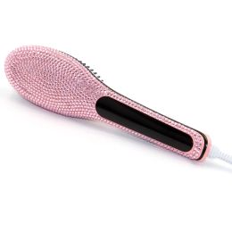 Irons Hair Straightener Brush Heated Hair Straightening Ceramic Flat Iron for Smooth Anti Frizz Hair DualVoltage Electric Hot Brush