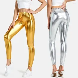 Trousers Children Pants For Girls Gold Silver Leggings 2024 Spring Autumn Elastic Pencil Solid Color Teenager Skinny Tight