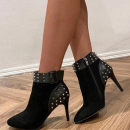 Casual Shoes Pointed Toe Stiletto Large Size Fashion Short Boots Women 2024 Spring And Autumn Rivet Buckle High-heeled Ankle