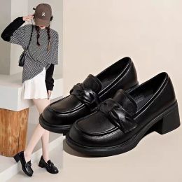 Pumps 2023 British Style Thick Heels Oxfords Shoes Pu Leather Platform Loafers Woman Women Slip On College Gothic Shoes