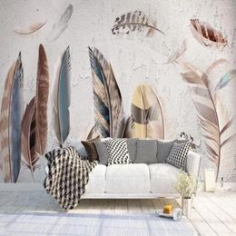 Wallpapers Milofi Custom 3D Wallpaper Mural Simple Retro Hand Painted Feather Living Room Background Wall Decoration