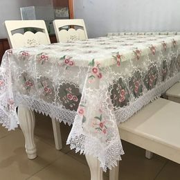 Table Cloth White Yarn Europe Embroidered Tablecloth For Dining Cover Tv Cabinet Flower Lace Desk Mat Fabric Towel 240322