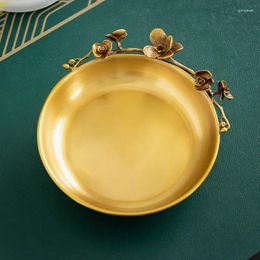 Decorative Figurines Home Vintage Handmade Brass Tray Round Fruit Plate Living Room Tea Table Decoration Snacks Storage