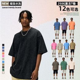 Men's T Shirts 250g Pure Cotton T-shirt 2024 Summer Heavy Vintage Do Old Wash Solid Colour Round Neck Short Sleeve Casual Combed