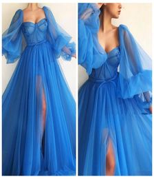 Long Sleeves 2020 ALine Split Side Prom Dresses Tulle New Design Long Women Evening Party Gowns Special Occasion Party Gowns Plus2945256