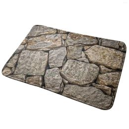 Carpets Stone Wall Masonry Structure Boulders Natural Texture Design Entrance Door Mat Bath Rug Floral Pink