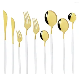 Flatware Sets White Gold Mirror Dinnerware Set 18/10 Stainless Steel Knife Fork Spoon Silverware Cutlery Kitchen Tableware