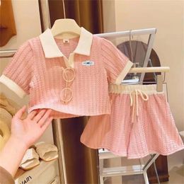 Girls Summer Fashion Sets Children Turn-down Collar Clothes Suits Teenager Casual Outfits Kids Short Sleeves Tops Shorts 2Pcs 240328