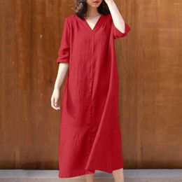 Casual Dresses Summer For Women 2024 Short Sleeve Solid Colour Dress V Neck Tank Top Party Beach Midi Robe Female Sundress