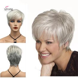 Wigs StrongBeauty Short Straight Silver Heat Ok Full Synthetic Wig for Women mix order