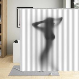 Shower Curtains Women Shadow Pattern Curtain Sexy Girl Portrait Painting Fabric Waterproof Bathroom For Home Decor With Hooks