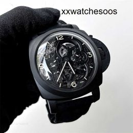 Relógio esportivo masculino panerais luminor movimento automático pam00528 giroscópio oco volante preto cerâmica manual relógio 48mm jdhu