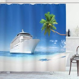 Shower Curtains Marine Curtain Ship Window With A Tourist Cruise Motif Summer Season Activity Waterproof Cloth Fabric Bathroom Decor Set