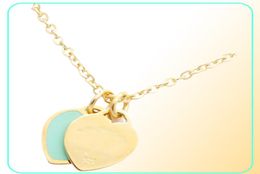 Stainless Steel Chain Enamel Double Heart Love Necklaces women necklace Fashion Trendy Paired Suspension Pendants Model Mixed 9 co3622120