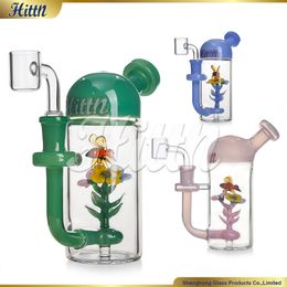 Hittn New Dab Rig Oil Rigs 420 Hand Blown Flower Honeybee Perc Bong Bubbler with 14mm Quartz Banger 6.3'' Milk Blue Milk Green Milk Pink