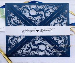 Intricate Dark Navy Lace Laser Cut Folded Wedding Invitation Handmade Personalised Invites With Envelopes Personalised Invitation7515382