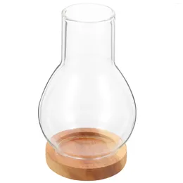 Candle Holders Glass Lampshade Retro Light Cylinder Holder Kerosene Household Wooden Base Candleholders Clear Cover