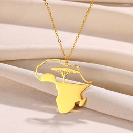 Pendant Necklaces Gold Colour Map Of Africa Necklace Women Men Jewellery Stainless Steel African Continent Baobab Cultural Gifts