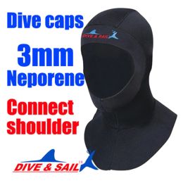 Accessories Brand 3mm Neoprene Scuba diving cap Equipment With shoulder Snorkeling Hat hood Neck cover Winter swim Warm Wetsuit Protect hair