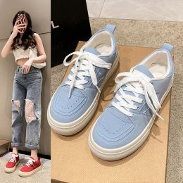 Shoes Women Canvas Shoes 2023 Spring New Sky Blue Light Green Sneakers for Girls Students Lace Up Thick Sole 3540 Pure Colour Casual